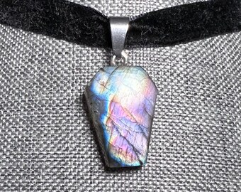 Rainbow Labradorite pendant, witch wear, goth gift, gifts for her, anniversary gift, pagan wicca handfasting, witchy gifts, gifts for them