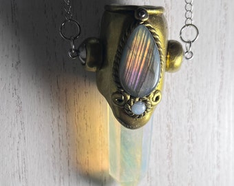 Labradorite aura quartz amulet,rainbow labradorite, protection talisman, pagan wicca gifts, gifts for her, witch wear