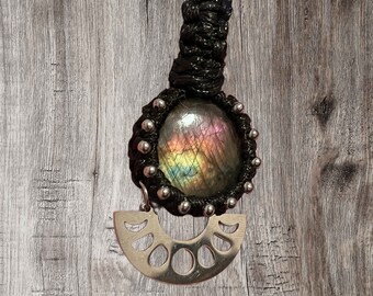 Labradorite macrame necklace, witch wear, gifts for her, anniversary gift, pagan wicca handfasting, witchy gifts, gifts for them