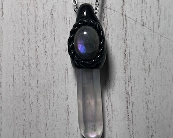 Purple Labradorite pendant, crystal talisman, protection amulet, witch jewelry, gothic jewelry, festival wear,gifts for her, witch wear