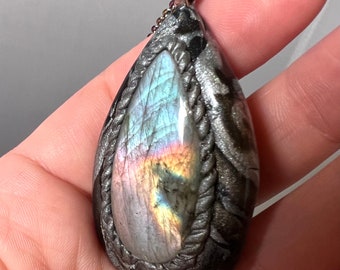 Crystal necklace, rainbow labradorite, witch wear, pagan wicca gifts, gifts for her, gifts for them, festival wear