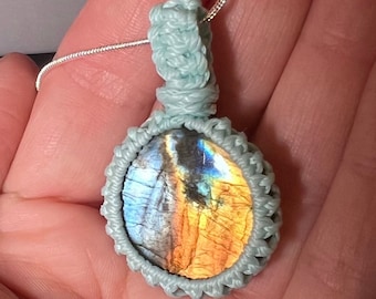 Labradorite macrame pendant, witch wear, gifts for her, anniversary gift, pagan wicca handfasting, witchy gifts, gifts for them