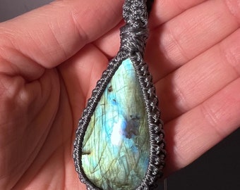 Labradorite macrame pendant, witch wear, gifts for her, anniversary gift, pagan wicca handfasting, witchy gifts, gifts for them