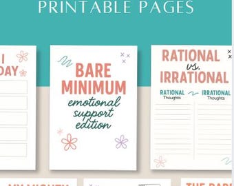 Mental Health Tracker Printables: Low-Energy Self-Care PDF (9x13 inches, Instant Download)