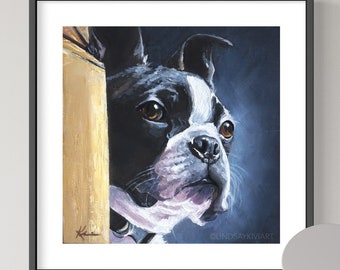Boston Terrier Art Print, Olde Boston Bulldogge, Boston Terrier Painting, Pet Portrait, Animal Art, Boston Terrier Lovers Gift