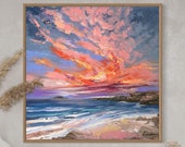 Colorful Sunrise Seascape Art Print, Coastal Palette Knife Painting