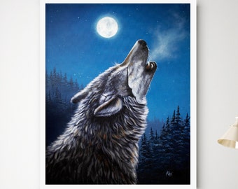 Wolf Art Print, Wolf Painting, Howling Wolf Painting, Wildlife Art, Animal Art, Wolf Gift