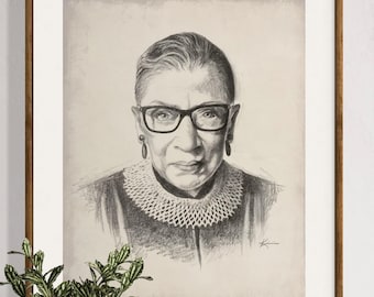RBG Art Print, Ruth Bader Ginsburg Portrait, Inspirational Wall Decor