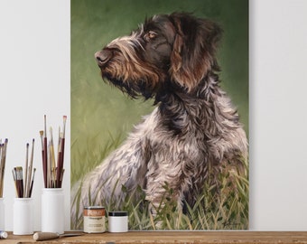 German Wirehaired Pointer Giclée Art Print, Hunting Dog Portrait