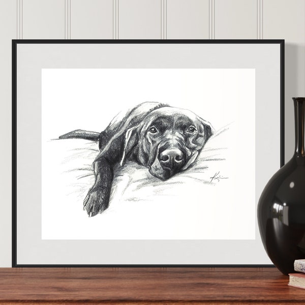 Labrador Retriever Drawing, Black Lab Art Print, Chocolate Lab Art Print, Sleeping Lab, Pet Portrait Gift, Minimalist Dog Art