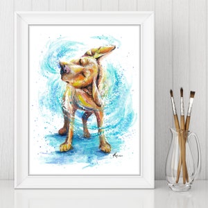 Labrador Retriever Art Print, Yellow Lab Watercolor Painting, Lab Puppy Shaking Water, Wall Decor for Living Room or Kids Room