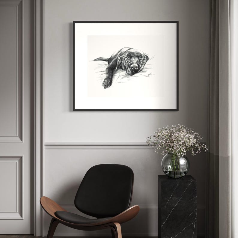Sleeping Labrador Retriever Art Print, Vintage Style Dog Drawing image 4