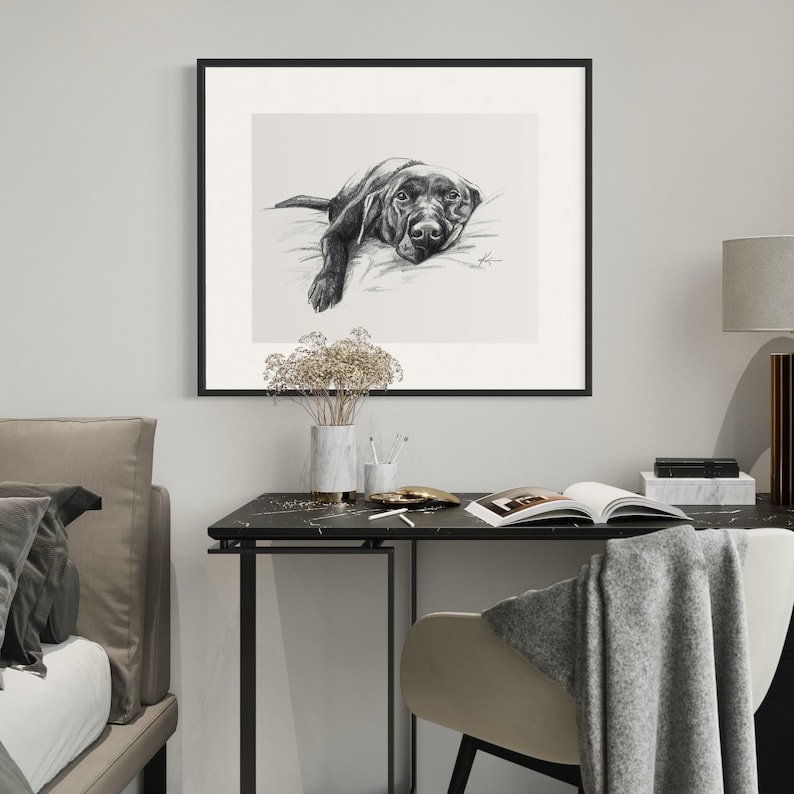 Sleeping Labrador Retriever Art Print, Vintage Style Dog Drawing image 2