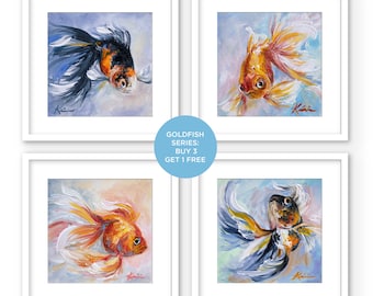 Goldfish Series, Goldfish Print, Goldfish Painting, Marine Life Art, Fish Art Print