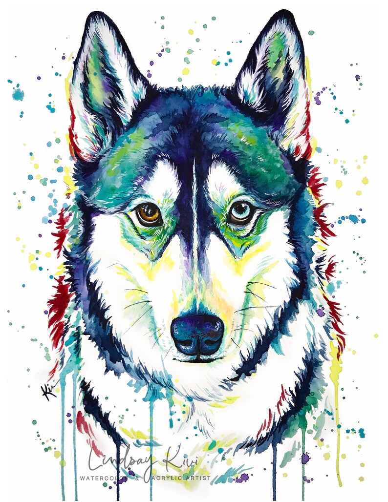 Siberian Husky Painting Alaskan Malamute Painting Colorful Etsy