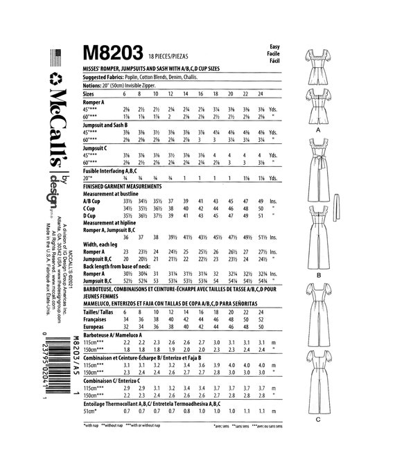 M8203, Misses' Romper, Jumpsuits & Sash
