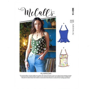 McCall&#39;s Pattern 8114, Misses’ Bias cut halter with back lacing & tie options, Sizes: XS-XL, UNCUT Pattern