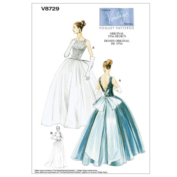 Vogue 8729, Misses’ Square-Neck Gowns and Underskirt, Sizes 6-8-10-12, UNCUT Sewing Pattern