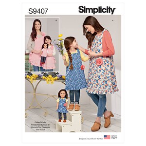 Simplicity Pattern 9596, Misses&#39;, Children&#39;s, and 18&quot; Doll Aprons, Sizes, Small to Large, UNCUT Sewing Pattern