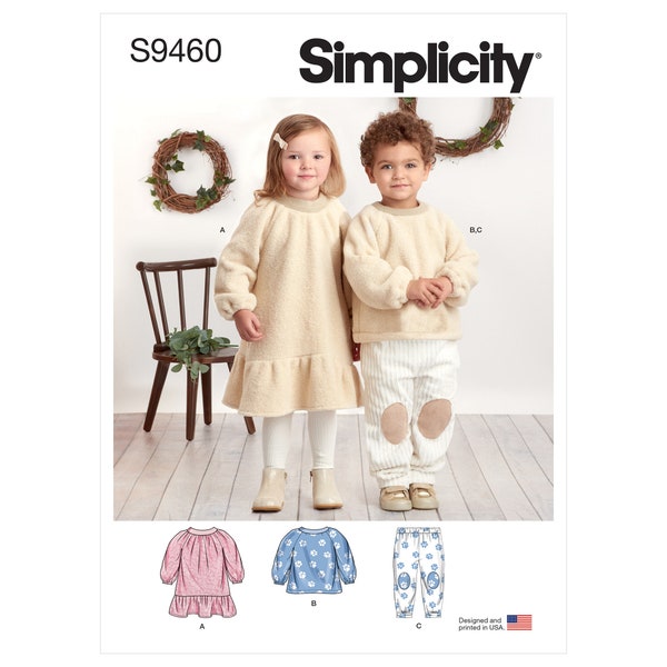 Simplicity Pattern 9460, Toddlers' and Children's Dress, Top and Pants, Sizes 1/2 - 8, UNCUT Sewing Pattern