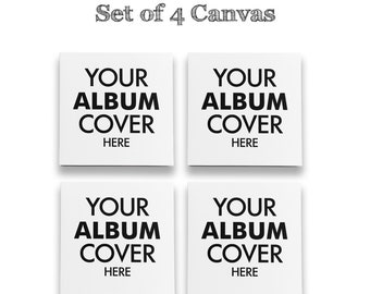 Music Album Cover Canvas Print, Set of 4 Personalized Music Album Artwork Prints, Square Size Wrapped Canvas Wall Art