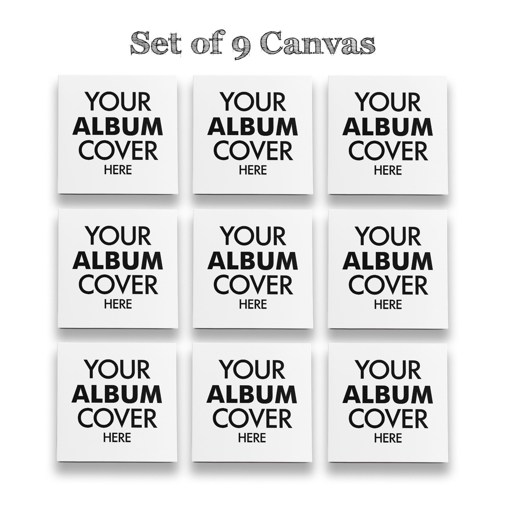 Music Album Cover Canvas Print, Set of 9 Personalized Music Album Artwork Prints, Square Size Wrapped Canvas Wall Art