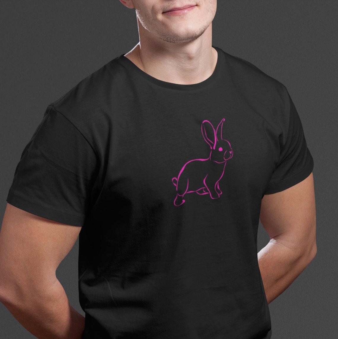 Rabbit Shirt Cute Rabbit T Shirt Black T Shirt With a Neon - Etsy UK
