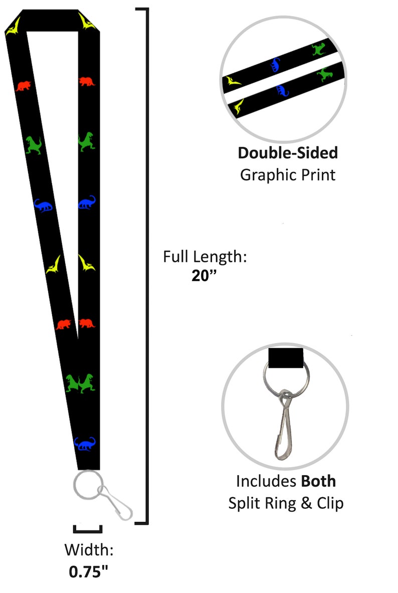 Dinosaur Lanyard Keychain and ID Badge Holder \u2013 Durable Black Polyester \u2013 Novelty Necklace