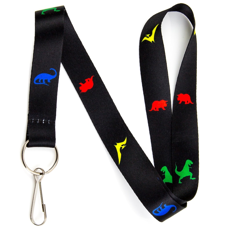 Dinosaur Lanyard Keychain and ID Badge Holder \u2013 Durable Black Polyester \u2013 Novelty Necklace