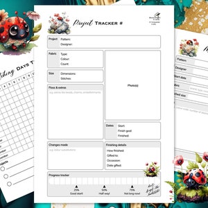 Cross Stitch Planner Accessoire, Lieveheersbeestje Thema Borduurproject Tracker, Lieveheersbeestje Kever Afdrukbare Craft Organizer, PDF digitale download