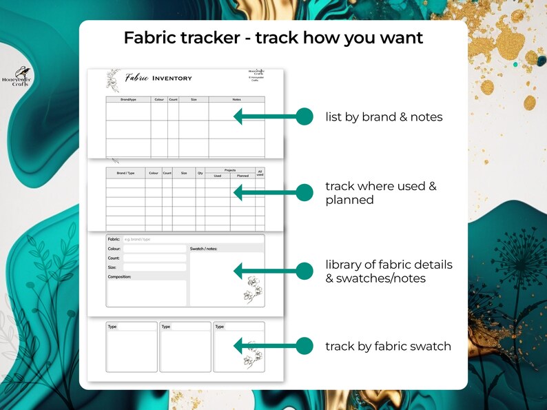 Fabric Inventory List Tracker Planner, Simple Minimalist Cross Stitches ...