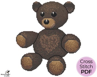 Cute cross stitch pattern PDF, Teddy Bear nursery decor wall art, Modern nature lover gifts, Embroidery design digital download