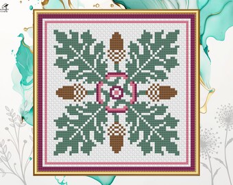 Floral Cross Stitch Pattern, Acorns Abstract Embroidery, George Audsley, Pattern Keeper Compatible, Printable PDF Digital Download 4