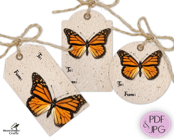 Printable gift tags template Monarch Butterfly to from | Etsy