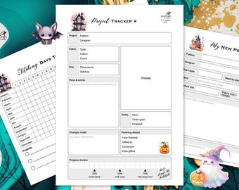 Cross Stitch Planner Accessory, Halloween Themed Embroidery Project Tracker, Spooky Printable Craft Organiser Journal, PDF digital download