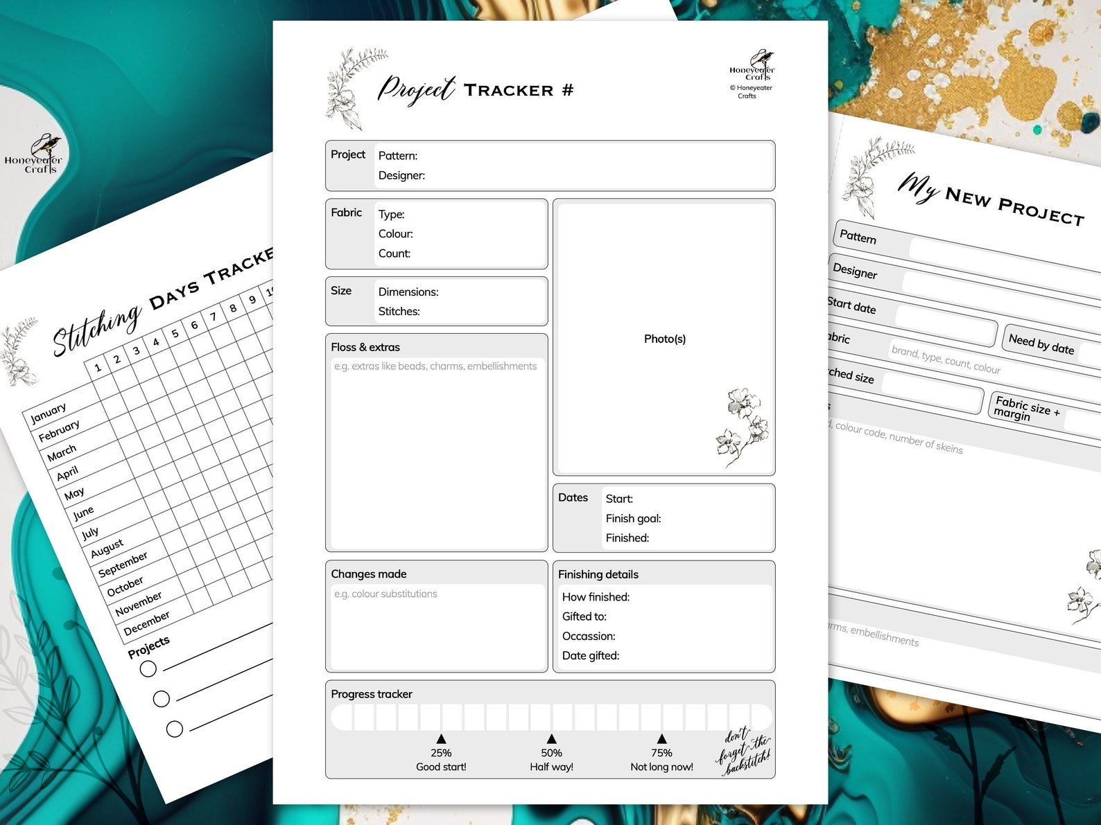 Cross Stitch Planner, Minimalist Embroidery Project WIP Tracker, Printable Craft Organiser ...