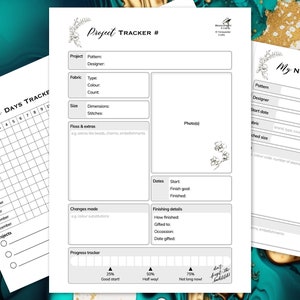 Planer haftu krzyżykowego, minimalistyczny projekt haftu WIP Tracker, drukowany dziennik organizatora robótek ręcznych, pobieranie cyfrowe PDF