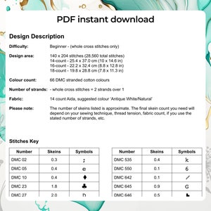 Stitching details of the Blue Cloud Water Lily embroidery design. PDF digital download.