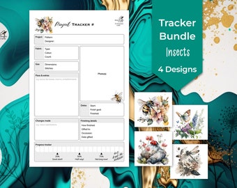 Cross Stitch Planner Insects Bundle, Bug Themed Embroidery Project Tracker, Printable Craft Organiser Journal, PDF digital download