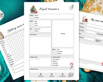 Cross Stitch Planner Accessory, Christmas Themed Embroidery Project Tracker, Xmas Printable Craft Organiser Journal, PDF digital download