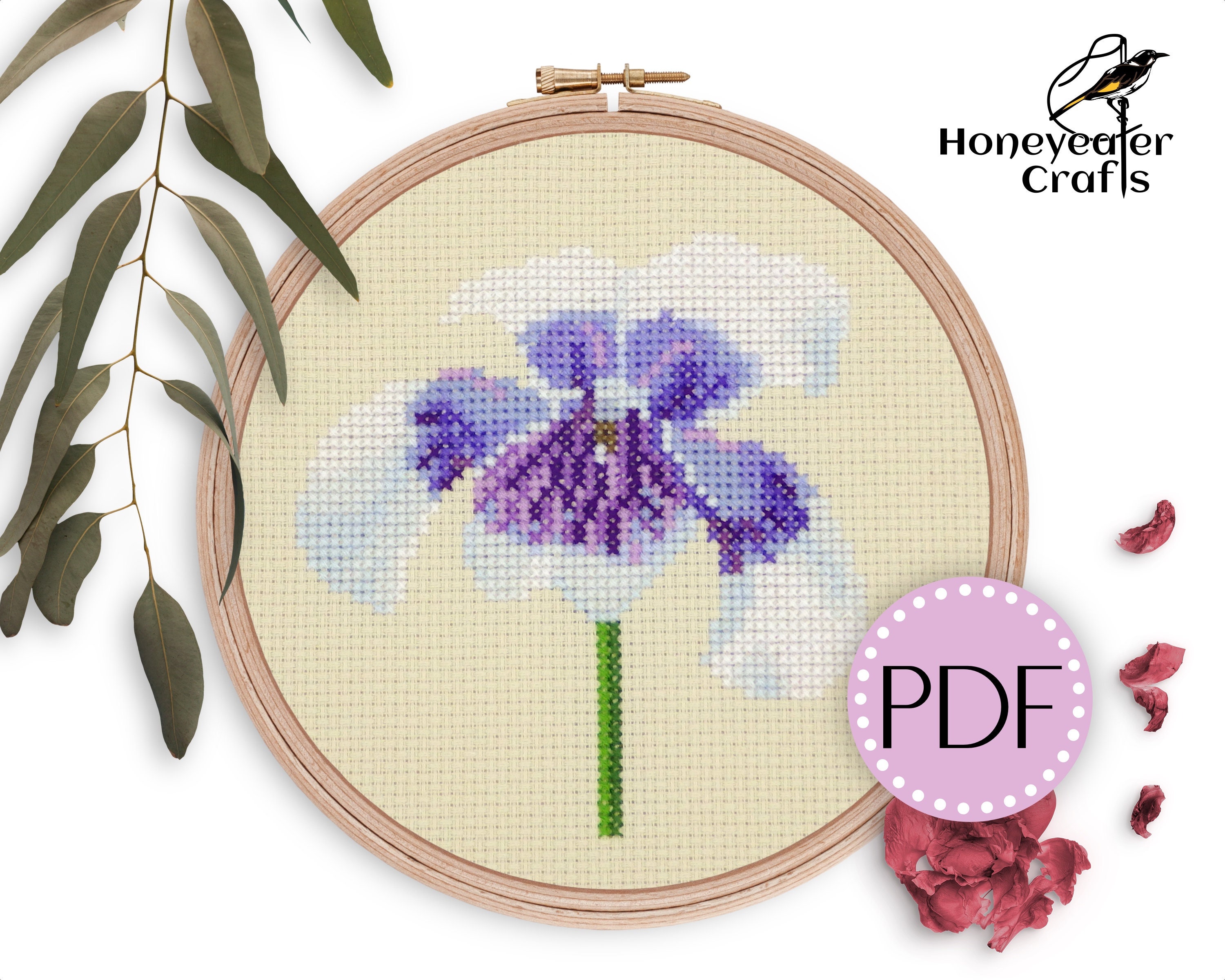 Flower Cross Stitch Pattern, Australian Native Violet Modern Cross