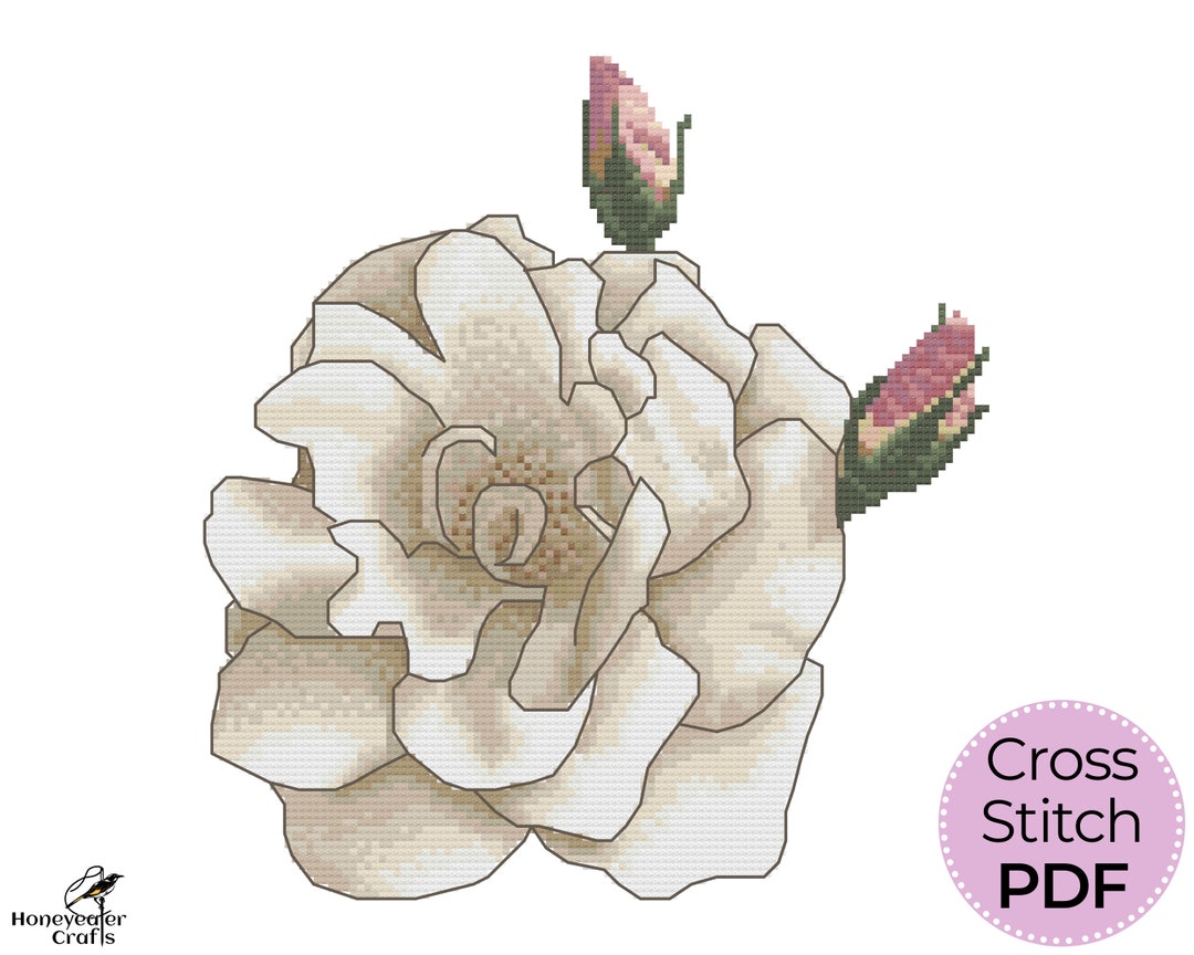 Oseberg Roses Pattern Cross Stitch Pattern, White Iceberg Rose Flowers, Easy Hand Embroidery ...