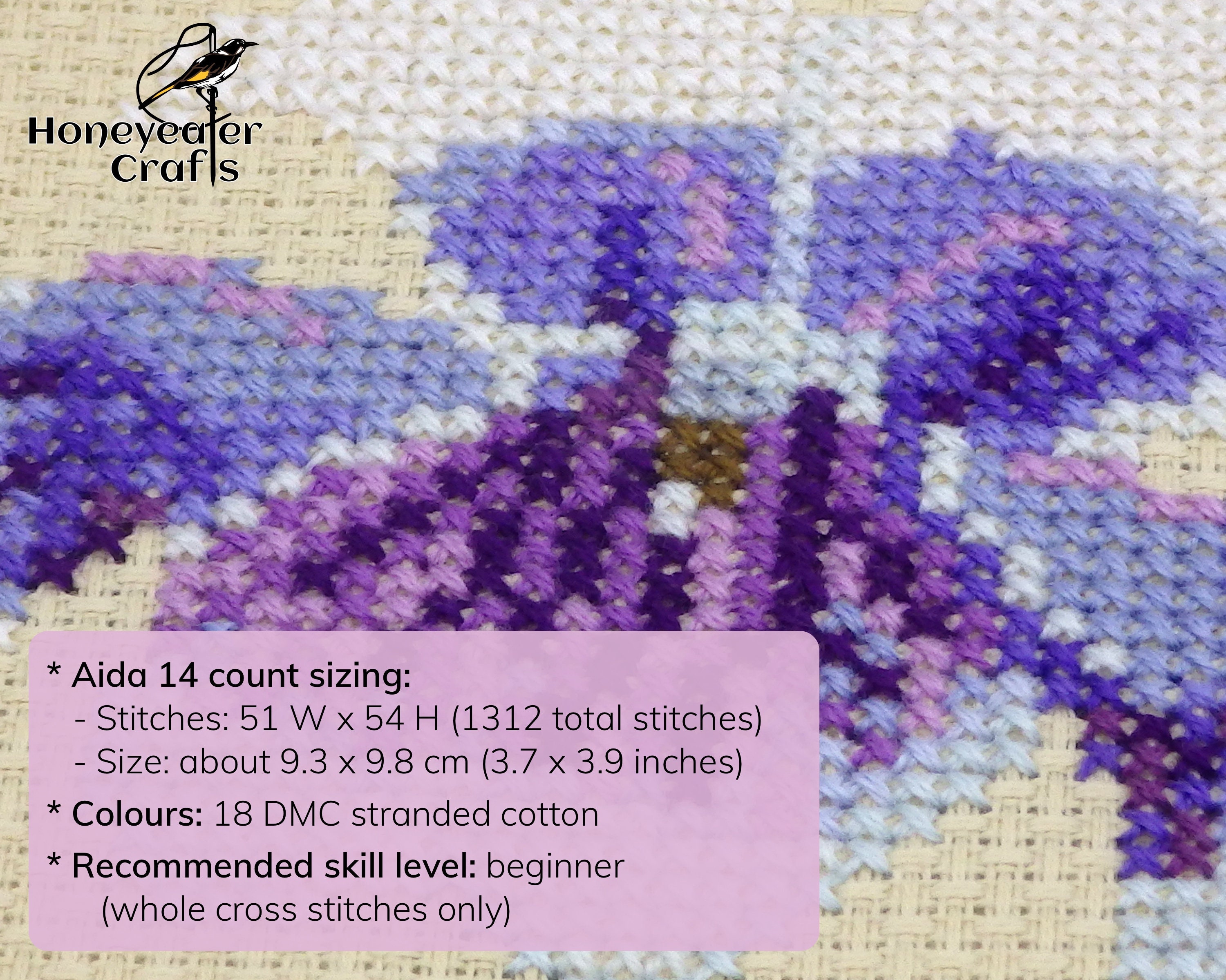 Flower Cross Stitch Pattern, Australian Native Violet Modern Cross
