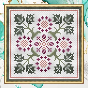 Bloemen kruissteekpatroon, wilde roos abstract borduurwerk, George Audsley, compatibel met patroonhouder, afdrukbare pdf digitale download 5