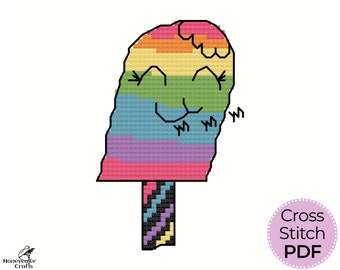 Rainbow Ice Cream cross stitch pattern, Modern food embroidery greeting card PDF digital download