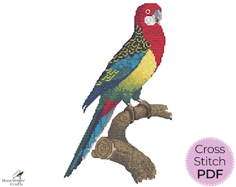 Eastern Rosella bird cross stitch pattern, Australian native parrot embroidery design PDF digital download