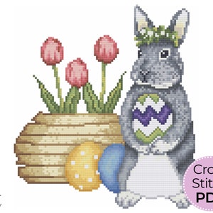 Easter bunny cross stitch pattern, Modern cross stitch bunny, Baby animal cross stitch, Cute rabbit cross stitch Nature cross stitch gifts 1