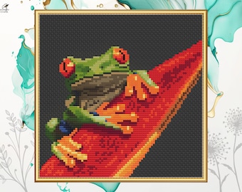 Red-Eyed Tree Frog Cross Stitch Pattern, Reptile Animal Nature Embroidery, Pattern Keeper Compatible, Printable PDF Digital Download 2