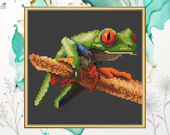 Red-Eyed Tree Frog Cross Stitch Pattern, Reptile Animal Nature Embroidery, Pattern Keeper Compatible, Printable PDF Digital Download 3