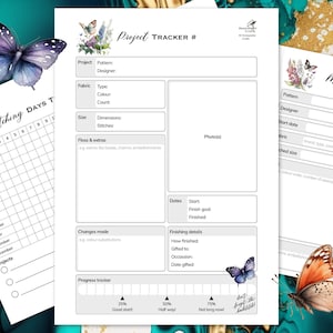 Cross Stitch Planner Accessoire, Borduurproject Tracker met vlinderthema, Vlinders Printable Craft Organizer, Digitale PDF-download
